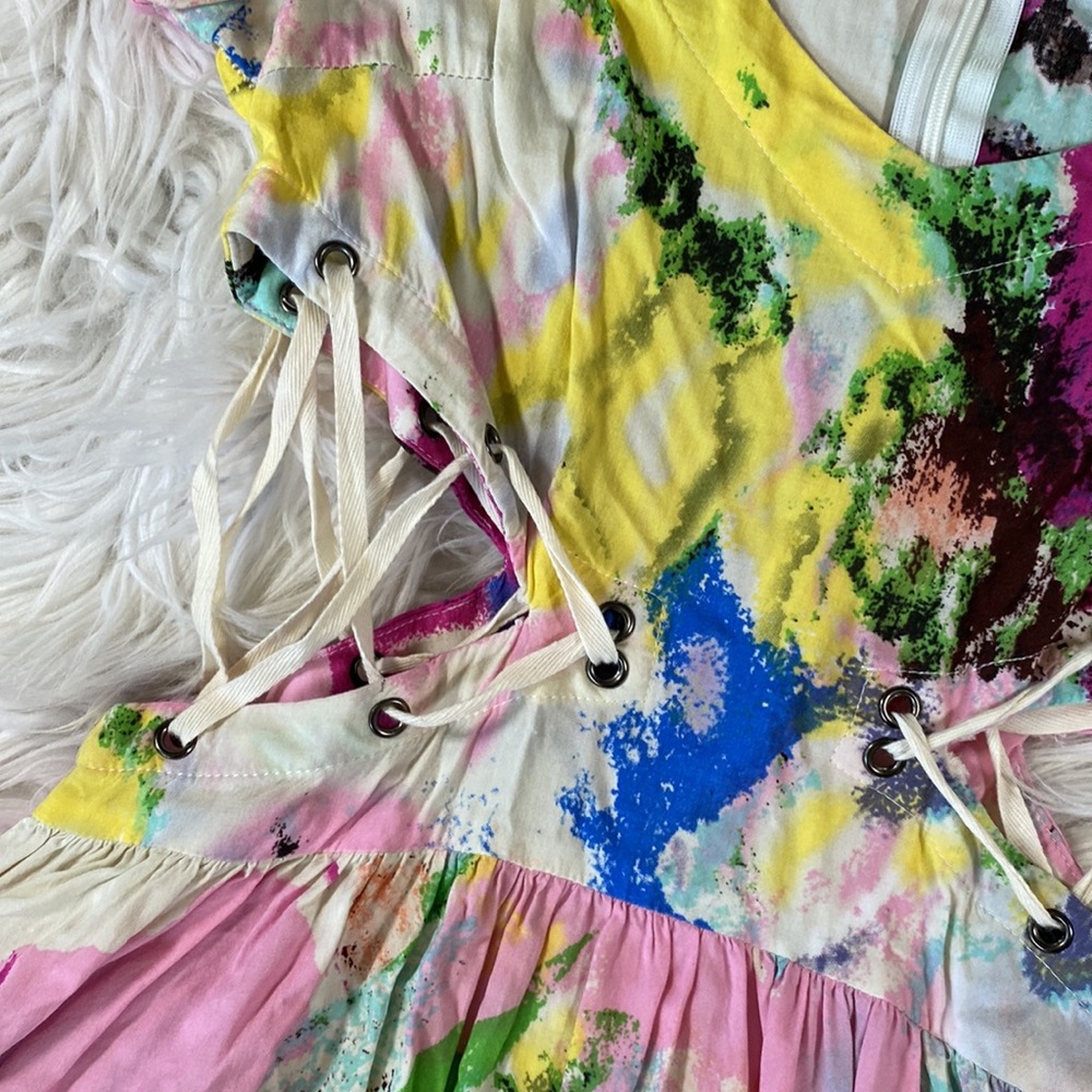 nameless • Colorful Lace-Up Side Watercolor Minidress or Tunic - Picture 3 of 13